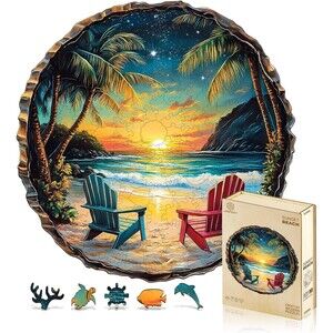 Jigfoxy Adult Wooden Puzzle LARGE Sunset Beach 295pcs Animal Shaped Jigsaw Gifts